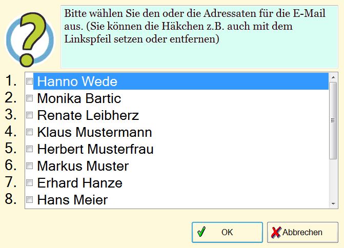 Dialogbeispiel: Auswahl der Email-Adressen